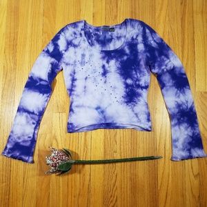 Guess purple tie dye long sleeve crop top